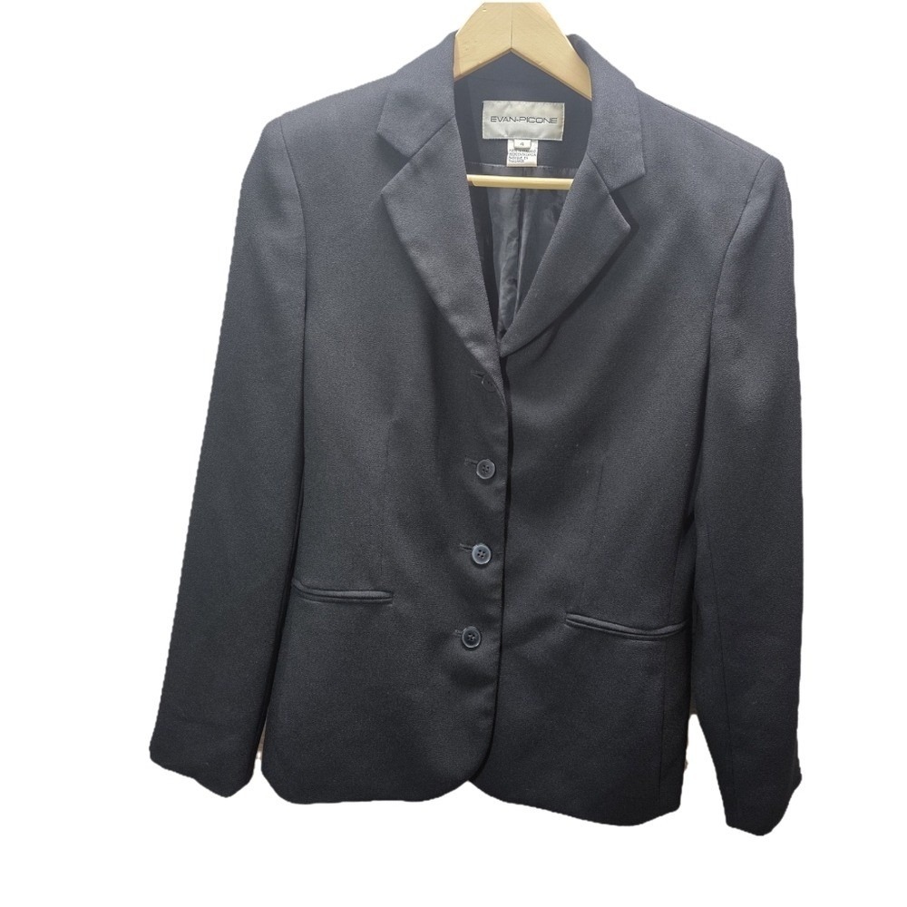 Evan Picone Classic Blazer Jacket Women's Size 4 Black Three Button Down